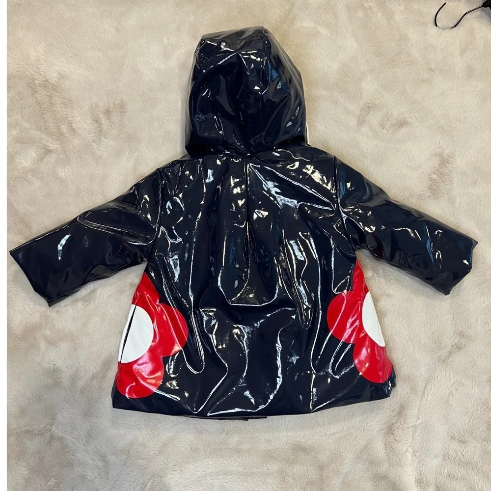 Jacadi Toddler Girl Raincoat Floral Fleece Lined Navy Blue 18M